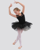 Girls Sweetheart Mesh Inserted Tank Tulle Dress in Black