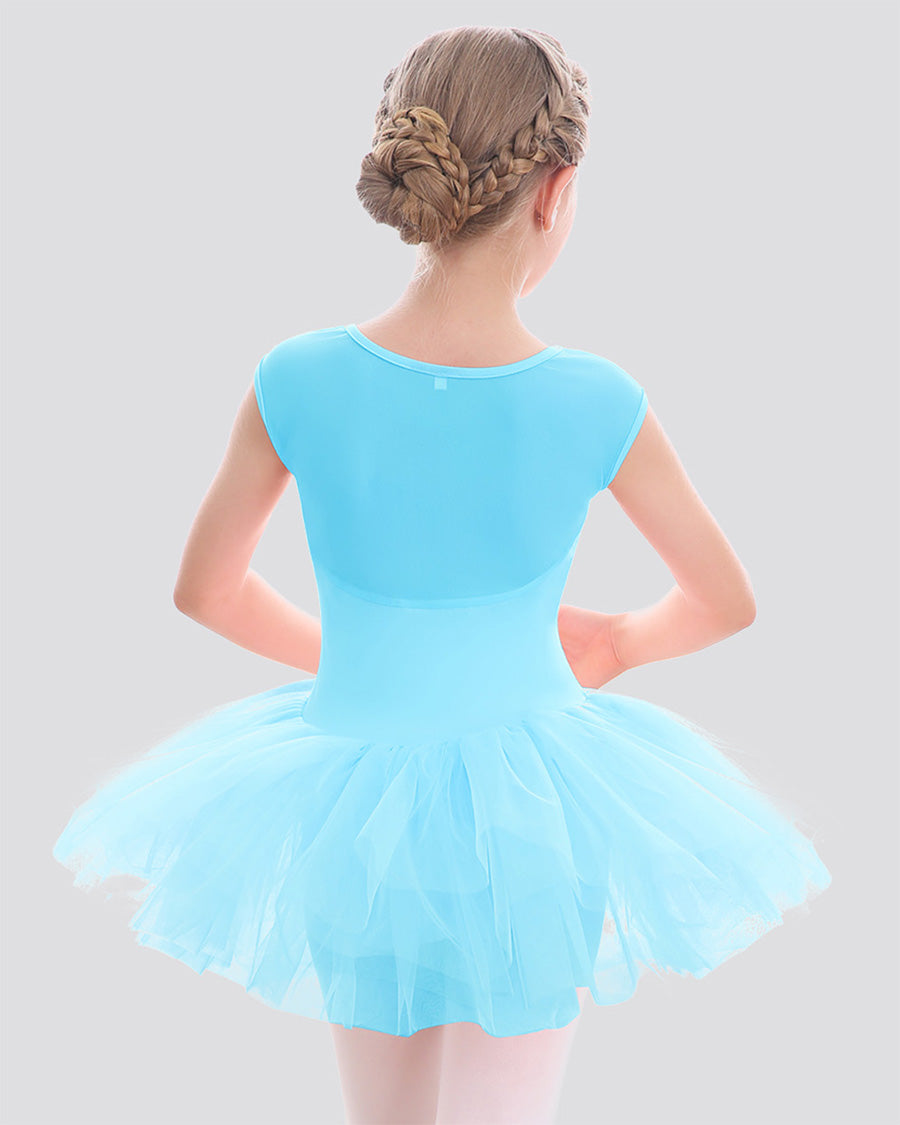 Girls Sweetheart Mesh Inserted Tank Tulle Dress in Pool Blue