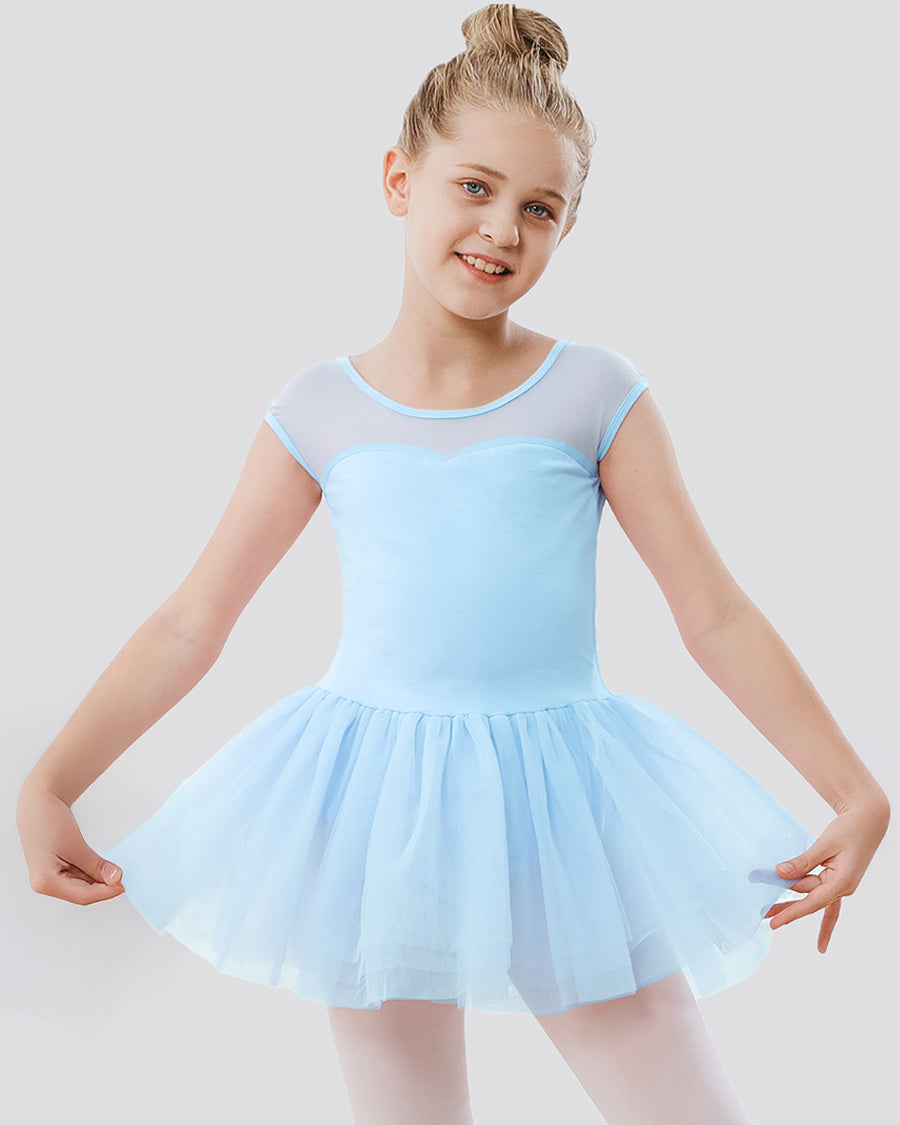 Girls Sweetheart Mesh Inserted Tank Tulle Dress in Blue