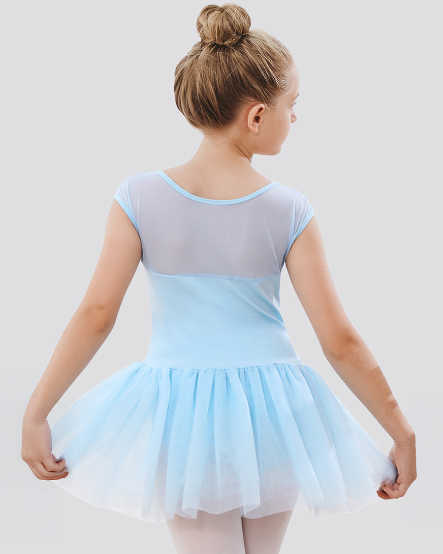 Girls Sweetheart Mesh Inserted Tank Tulle Dress in Blue