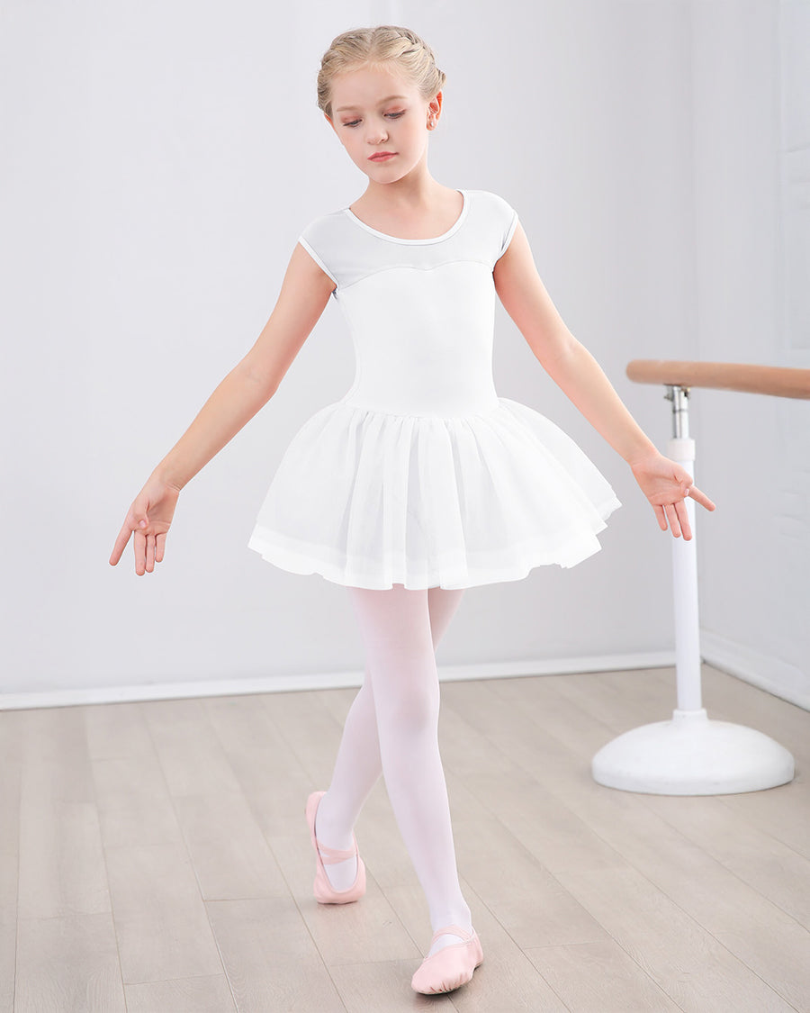 Girls Sweetheart Mesh Inserted Tank Tulle Dress in White