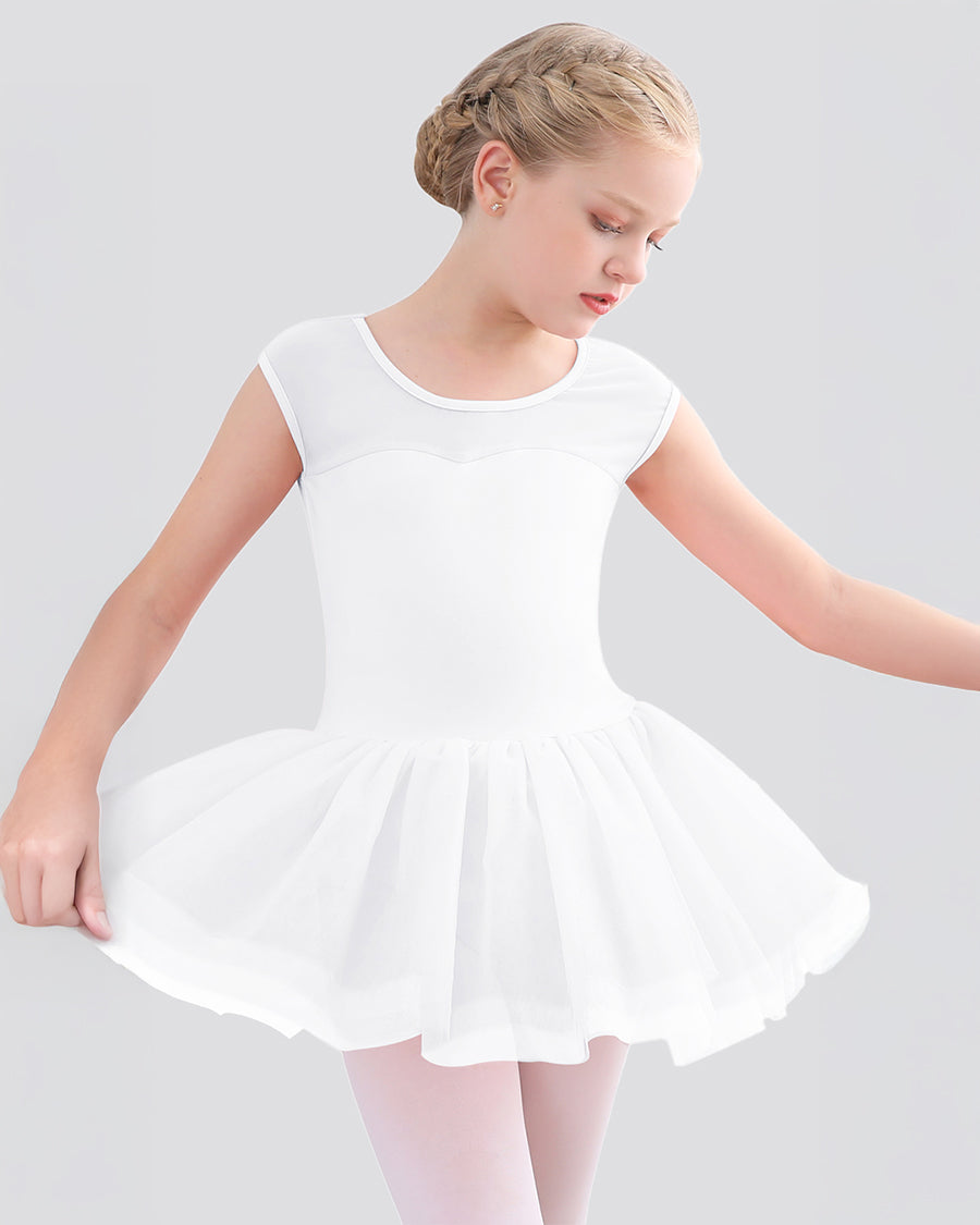 Girls Sweetheart Mesh Inserted Tank Tulle Dress in White