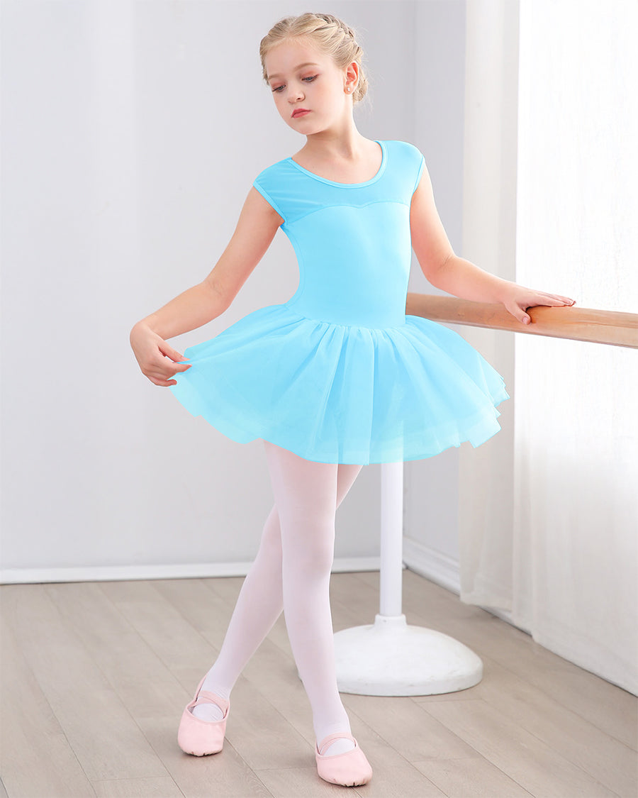 Girls Sweetheart Mesh Inserted Tank Tulle Dress in Pool Blue