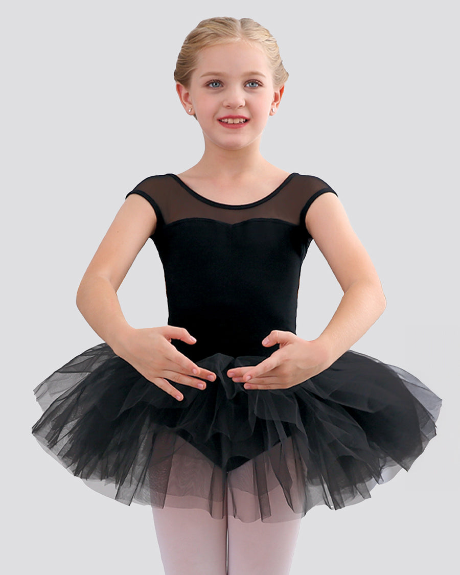 Girls Sweetheart Mesh Inserted Tank Tulle Dress in Black