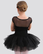 Girls Sweetheart Mesh Inserted Tank Tulle Dress in Black