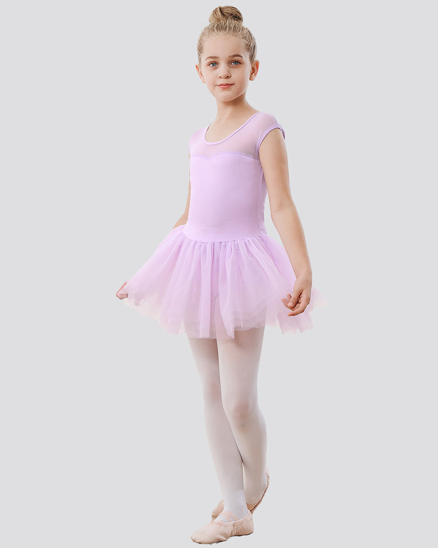 Girls Sweetheart Mesh Inserted Tank Tulle Dress in Lavender
