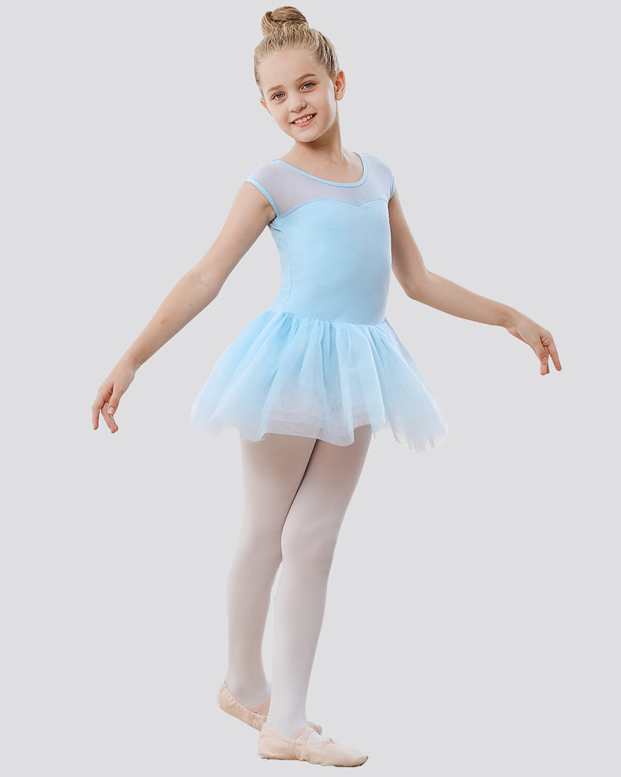 Girls Sweetheart Mesh Inserted Tank Tulle Dress in Blue