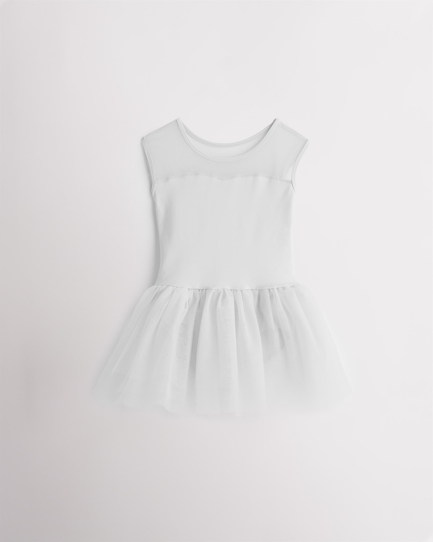 Girls Sweetheart Mesh Inserted Tank Tulle Dress in White