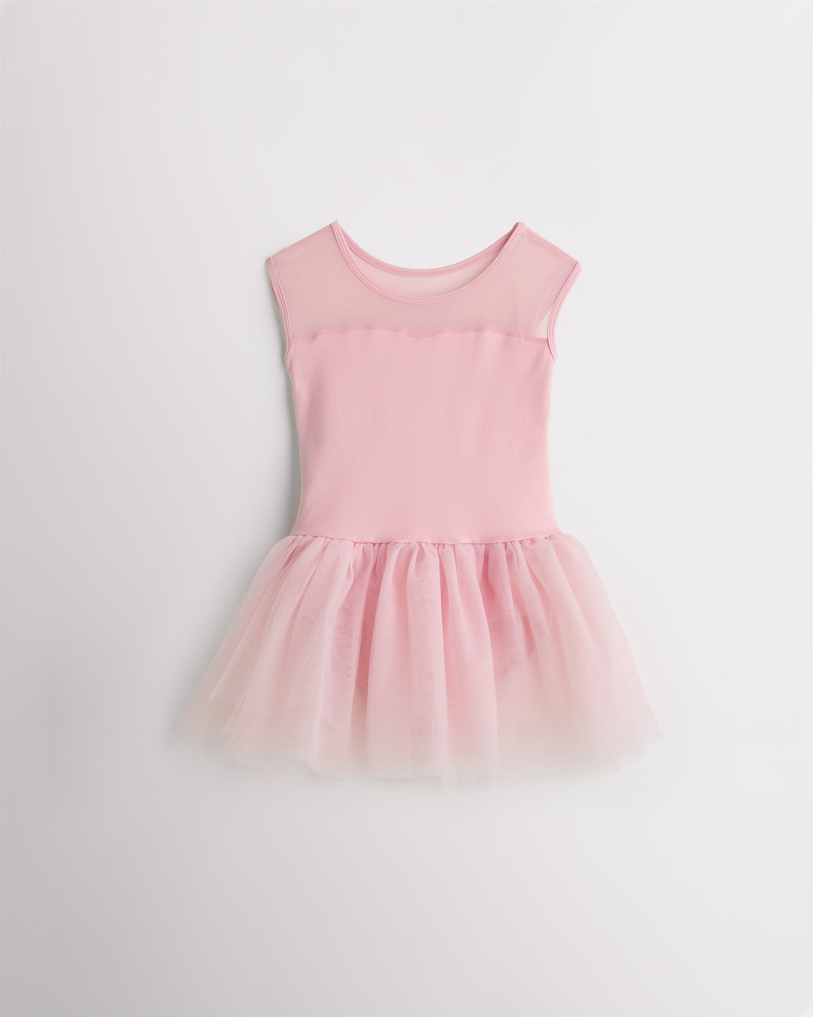 Girls Sweetheart Mesh Inserted Tank Tulle Dress in Ballet Pink