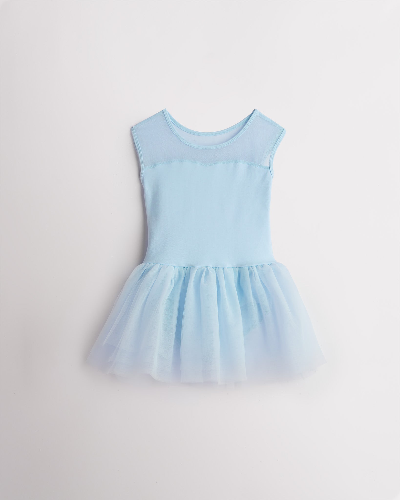 Girls Sweetheart Mesh Inserted Tank Tulle Dress in Blue