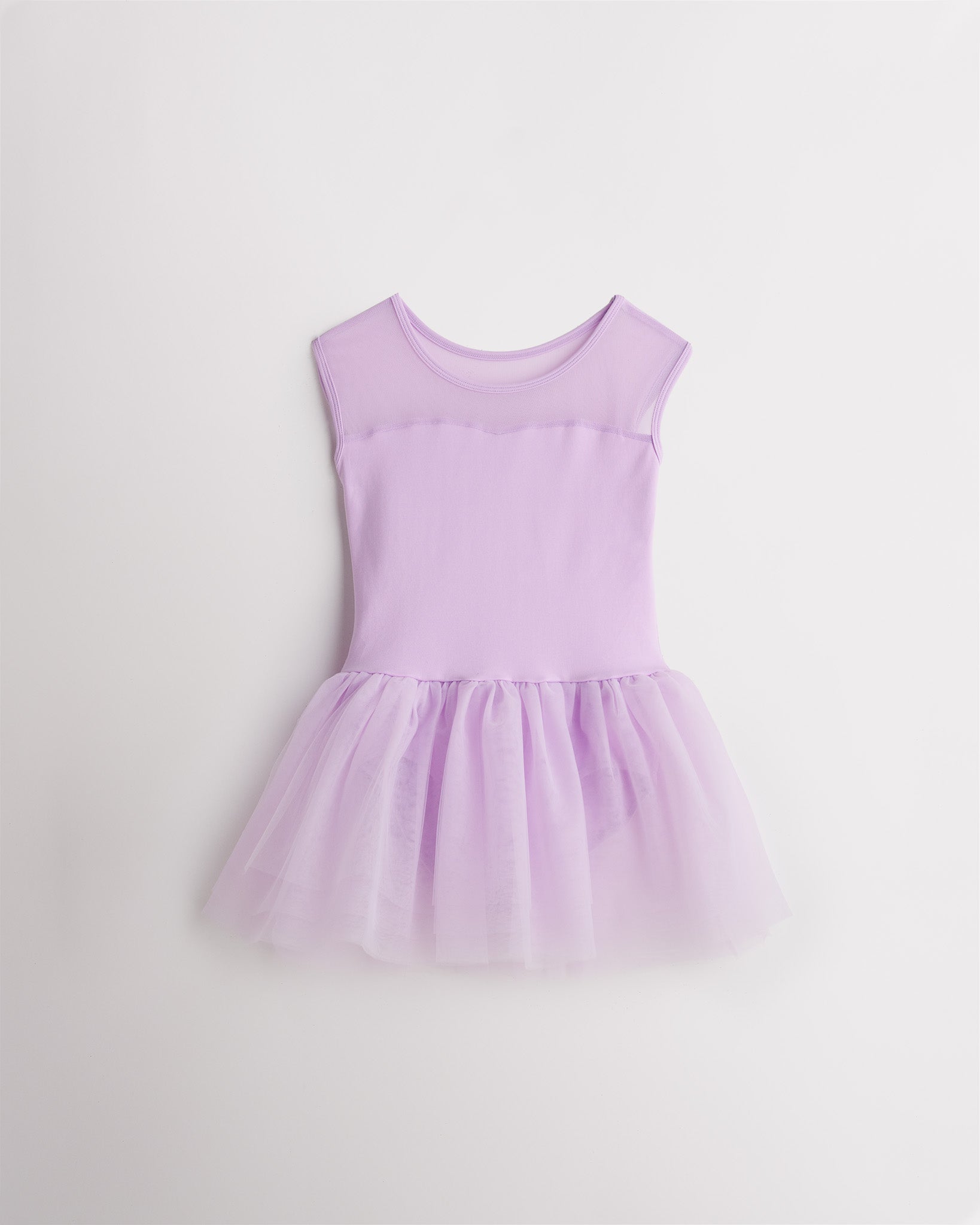 Girls Sweetheart Mesh Inserted Tank Tulle Dress in Lavender