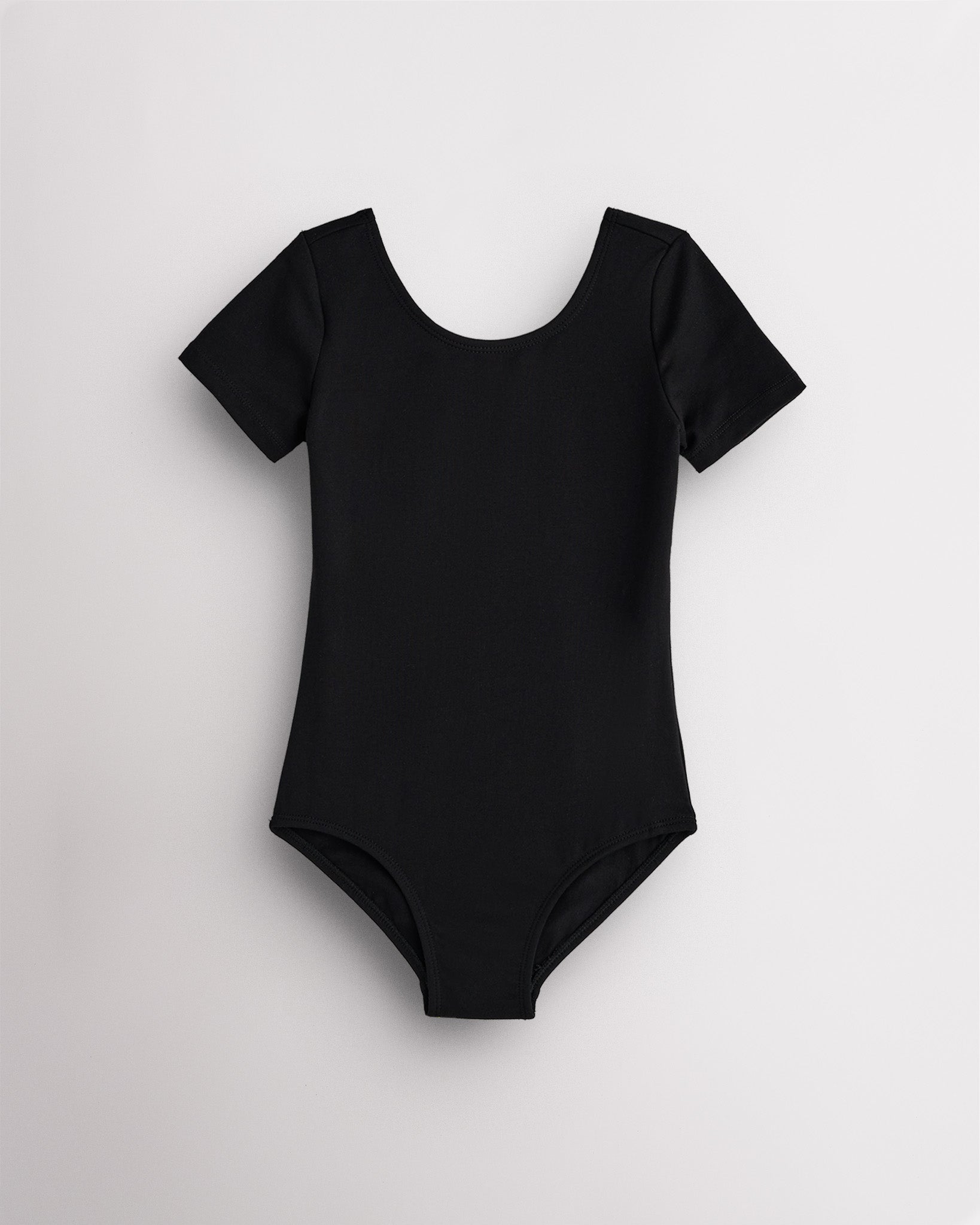 Basic Short-Sleeve Performance Leotard in Black