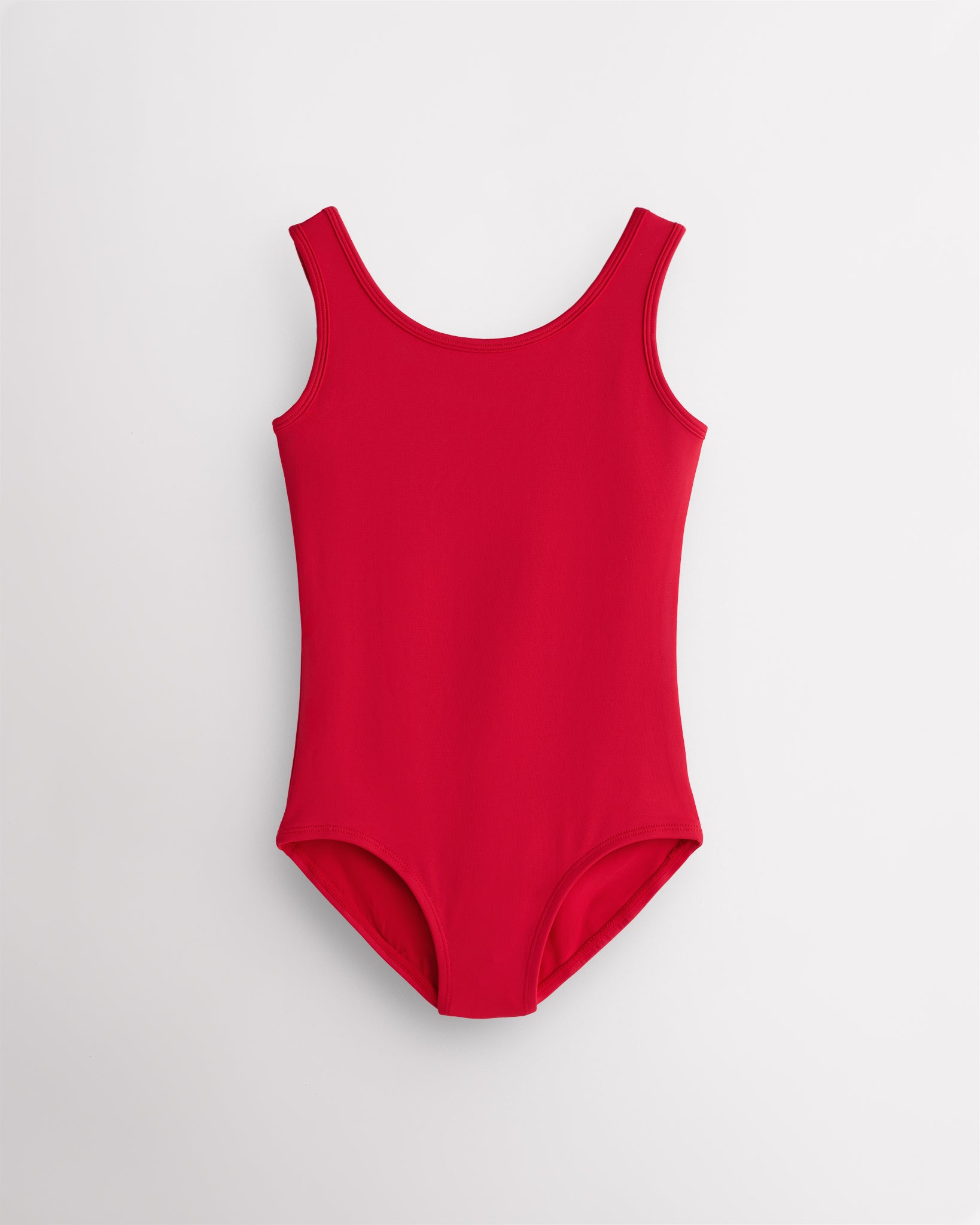 Red swimsuit on a light gray background