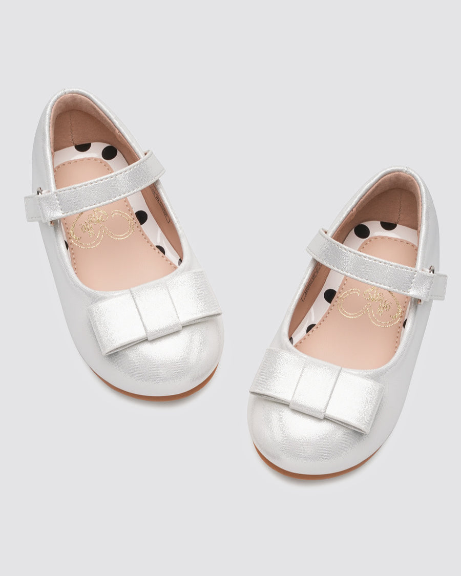 Light Silver Girls Faux Leather Mary Janes