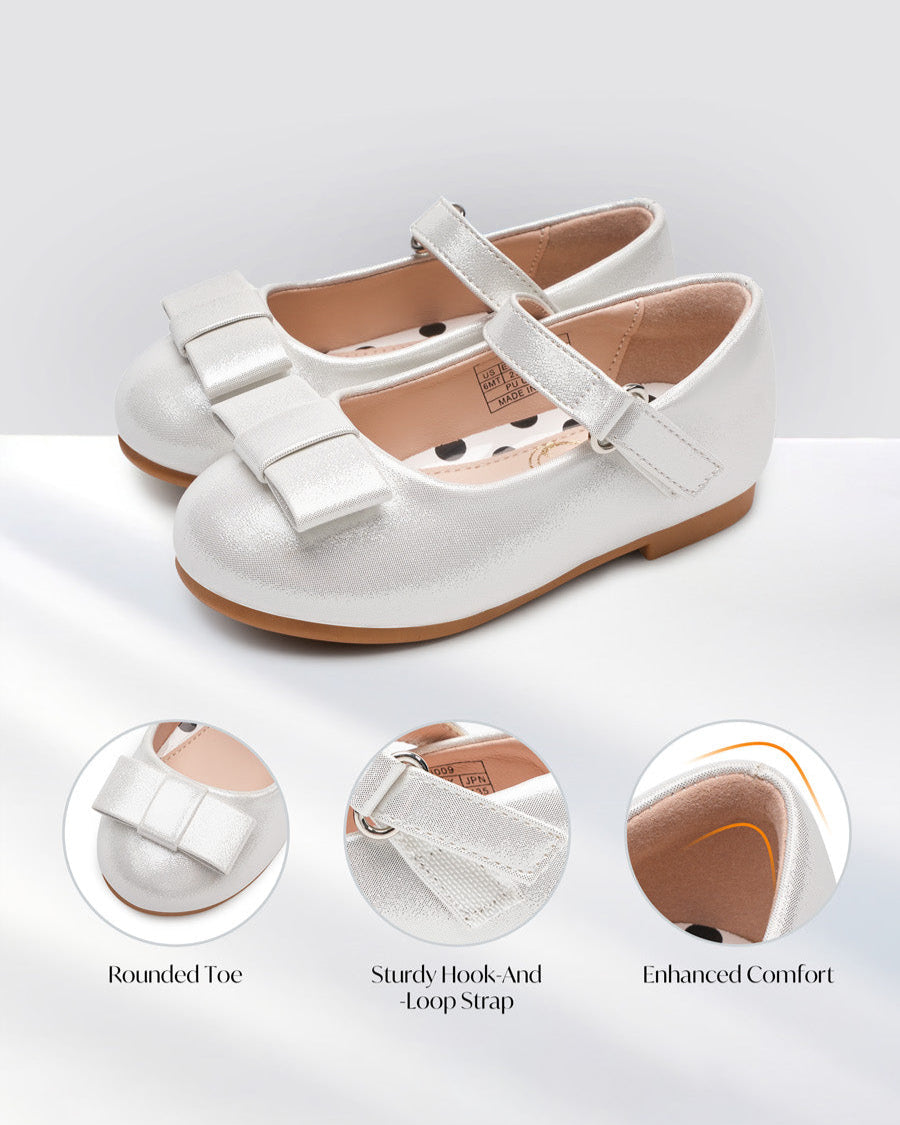 Light Silver Girls Faux Leather Mary Janes
