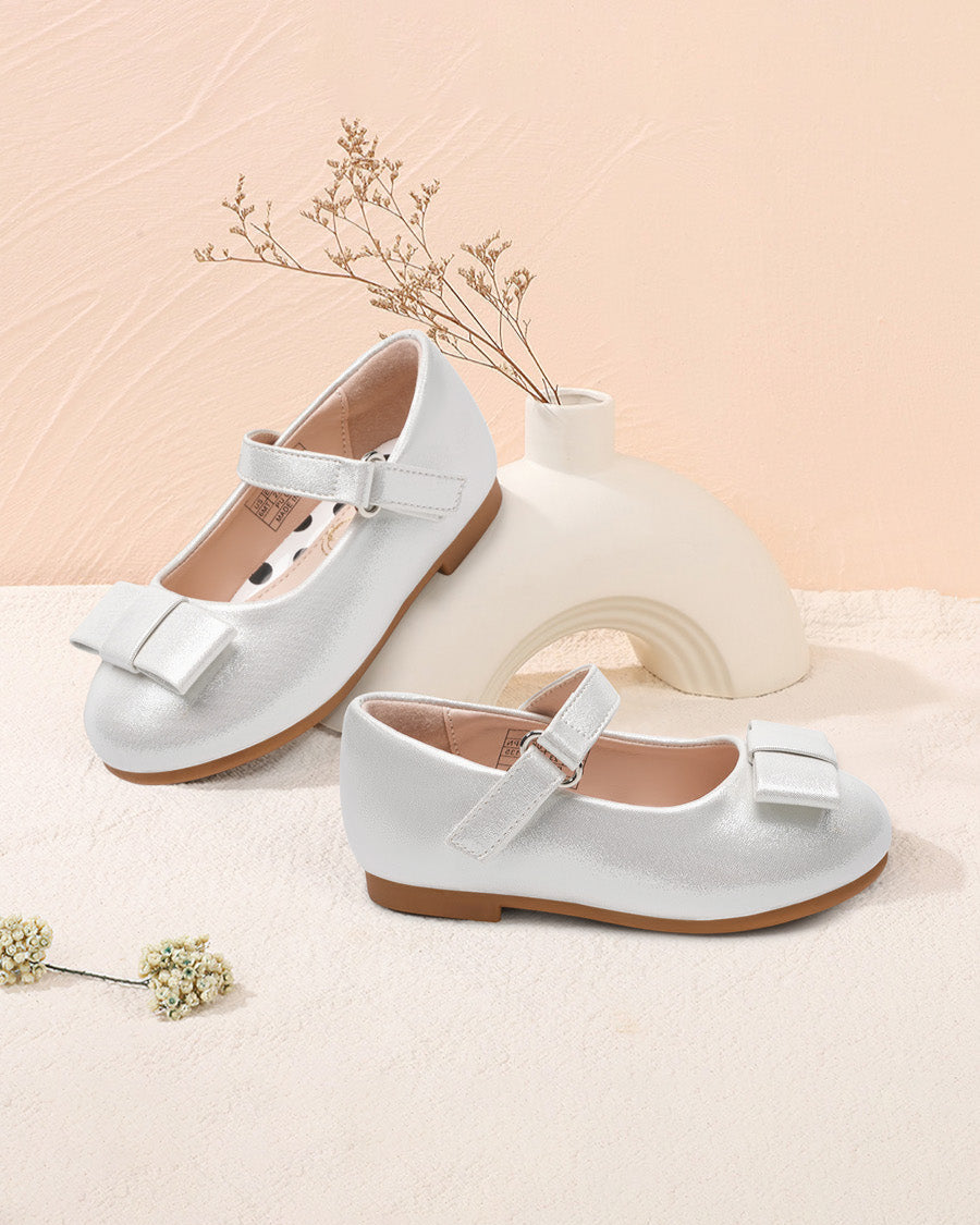 Light Silver Girls Faux Leather Mary Janes