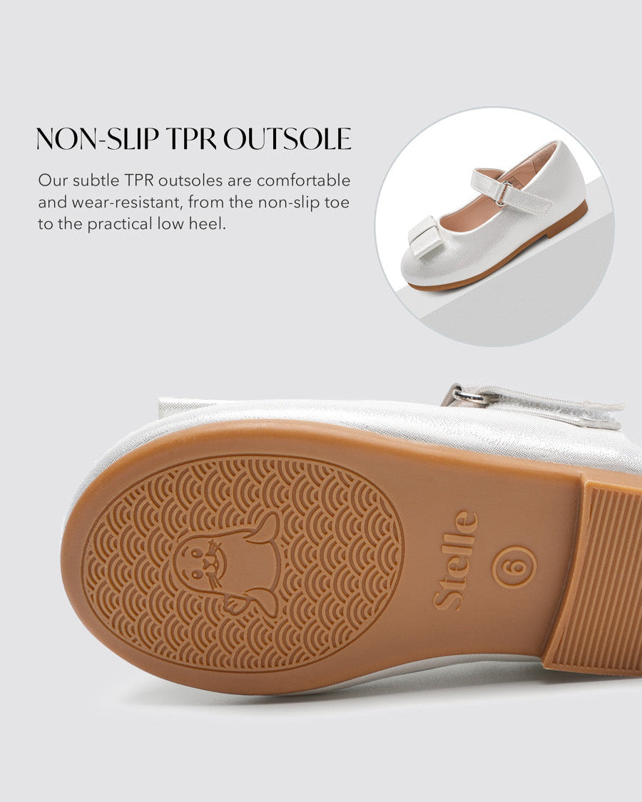 Light Silver Girls Faux Leather Mary Janes