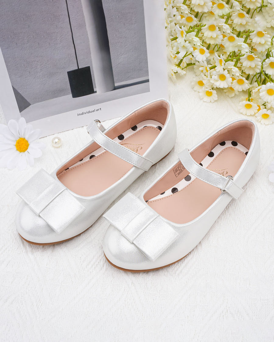 Light Silver Girls Faux Leather Mary Janes
