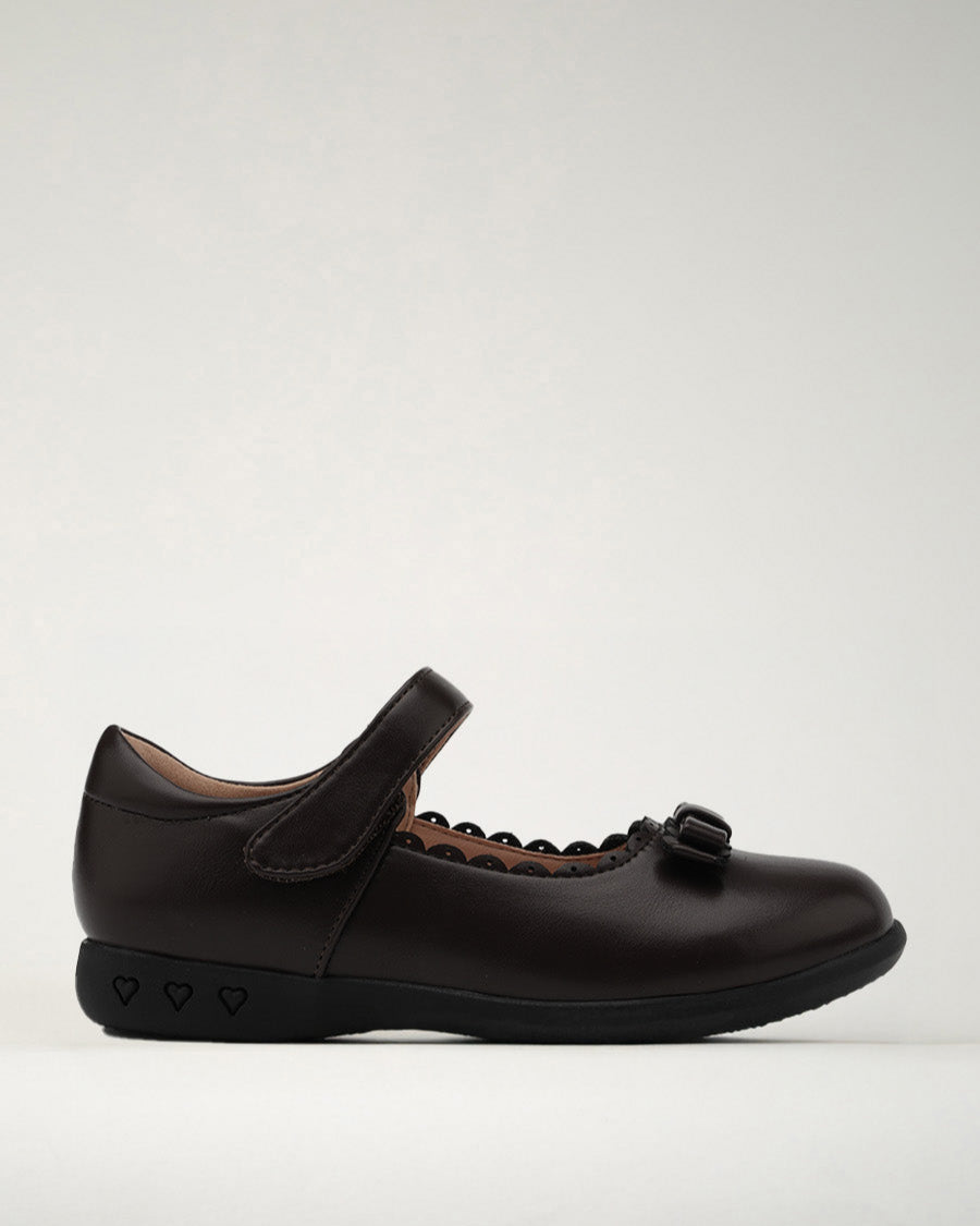 Brown Girls Mary Jane School Shoes with Strap - View 1