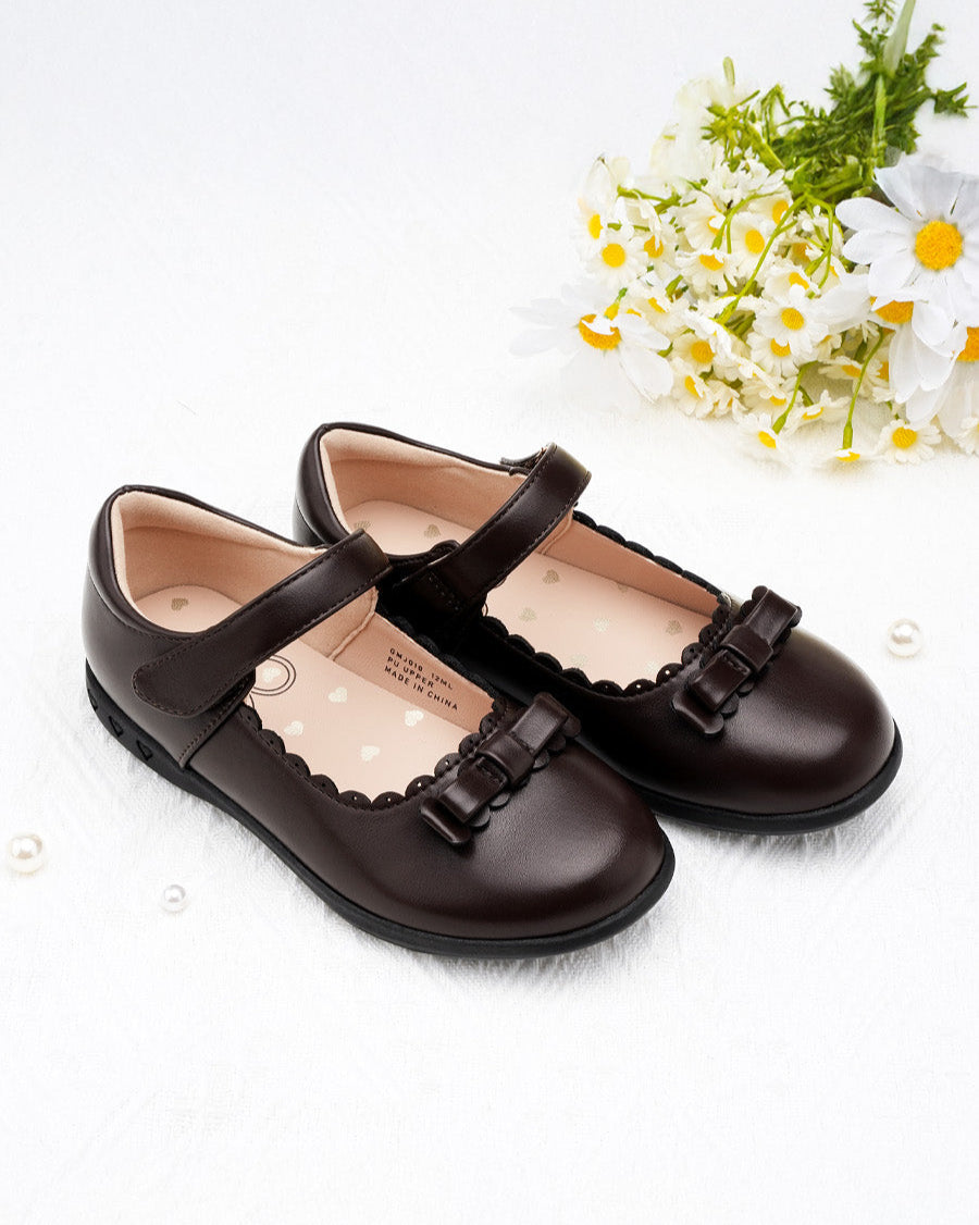 Brown Girls Mary Jane School Shoes with Strap - View 4