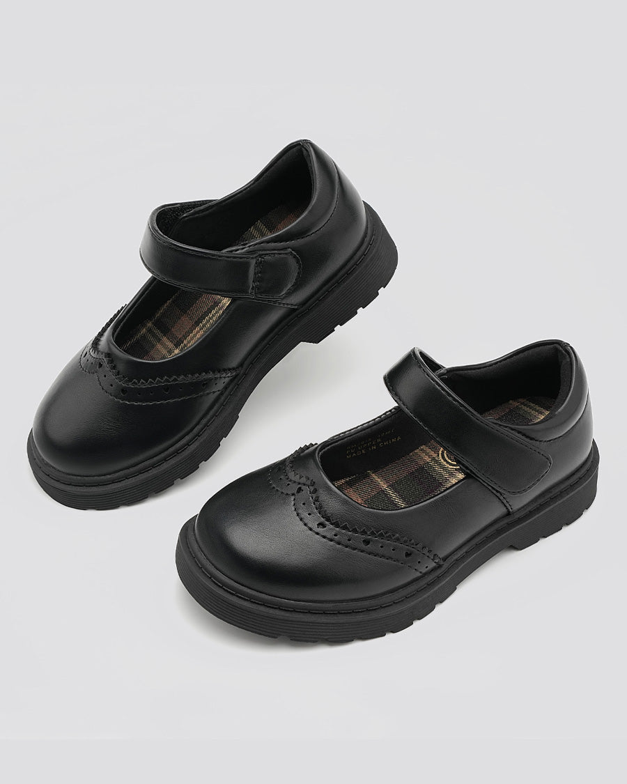 Matte Black Girls Faux Leather Mary Janes