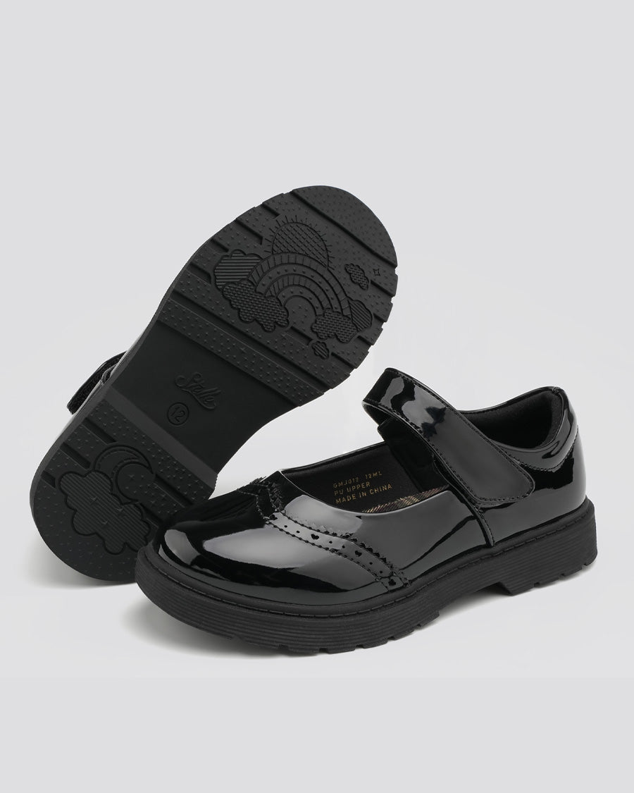 Glossy Black Girls Faux Leather Mary Janes