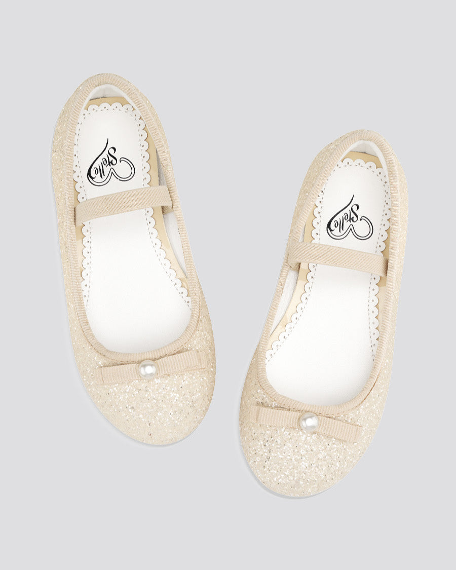 Champagne Girls Glitter Ballet Flats with Strap