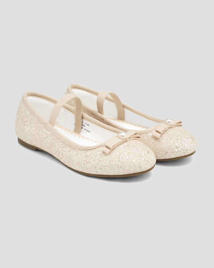 Champagne Girls Glitter Ballet Flats with Strap