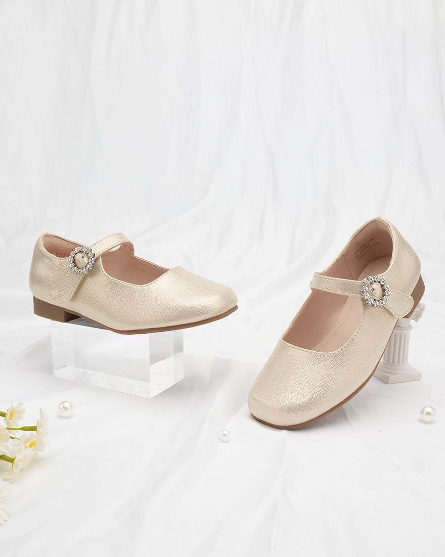 Gold Girls Low-Heel Dress Shoes