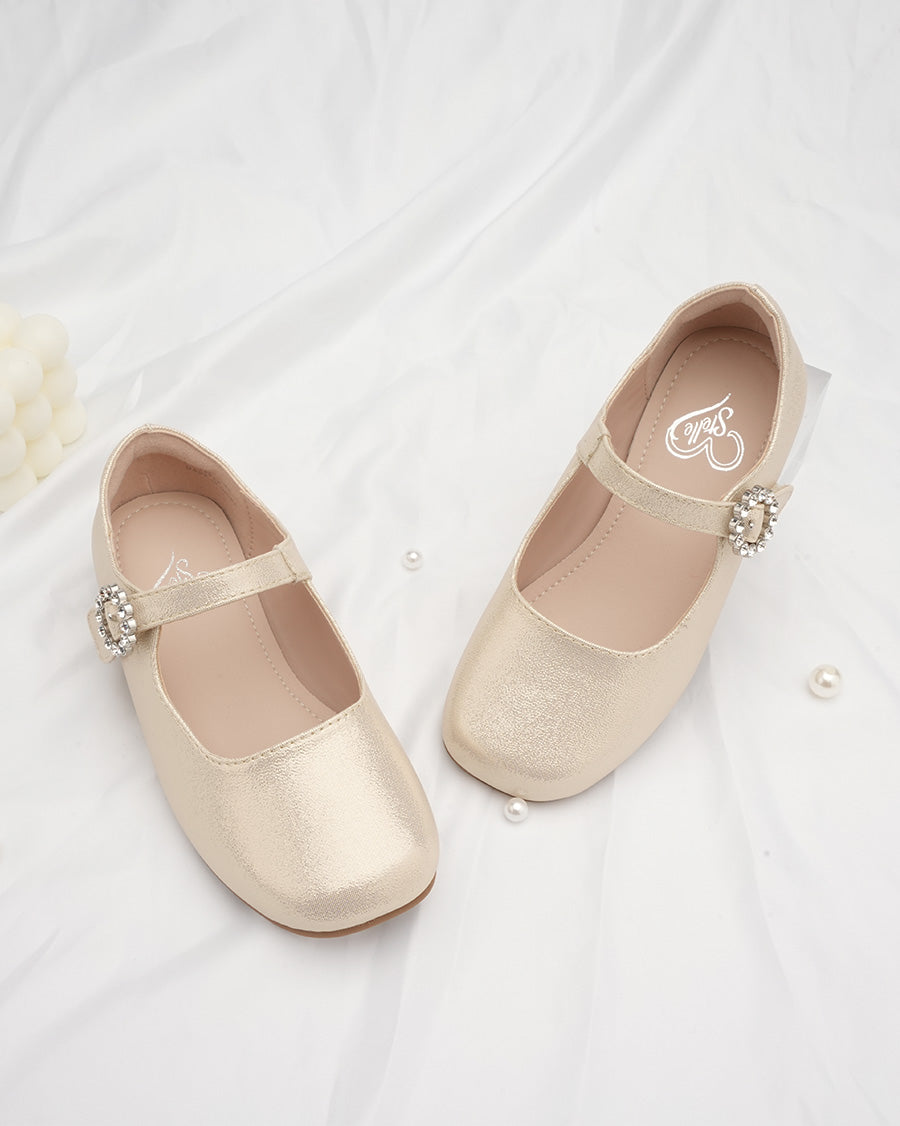 Gold Girls Low-Heel Dress Shoes