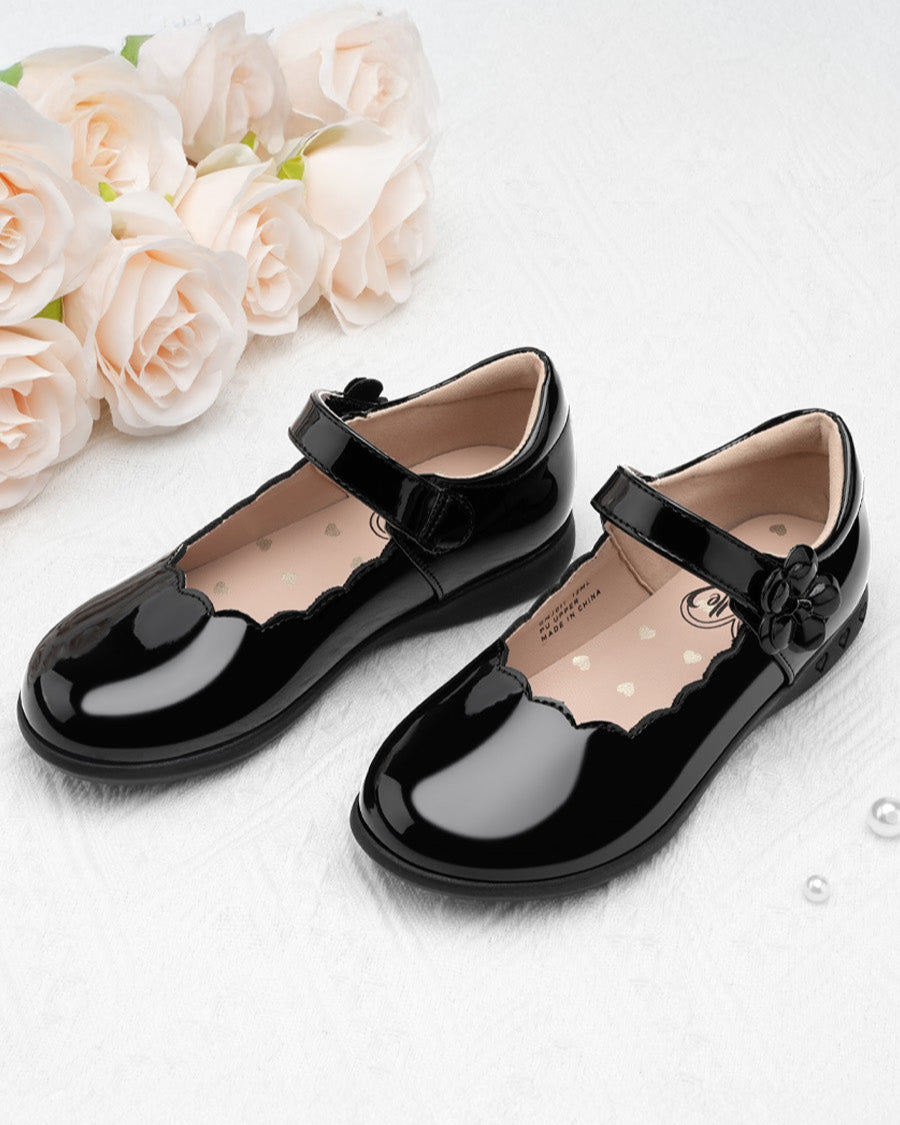 Glossy Black Girls Mary Jane Dress Flats - View 1