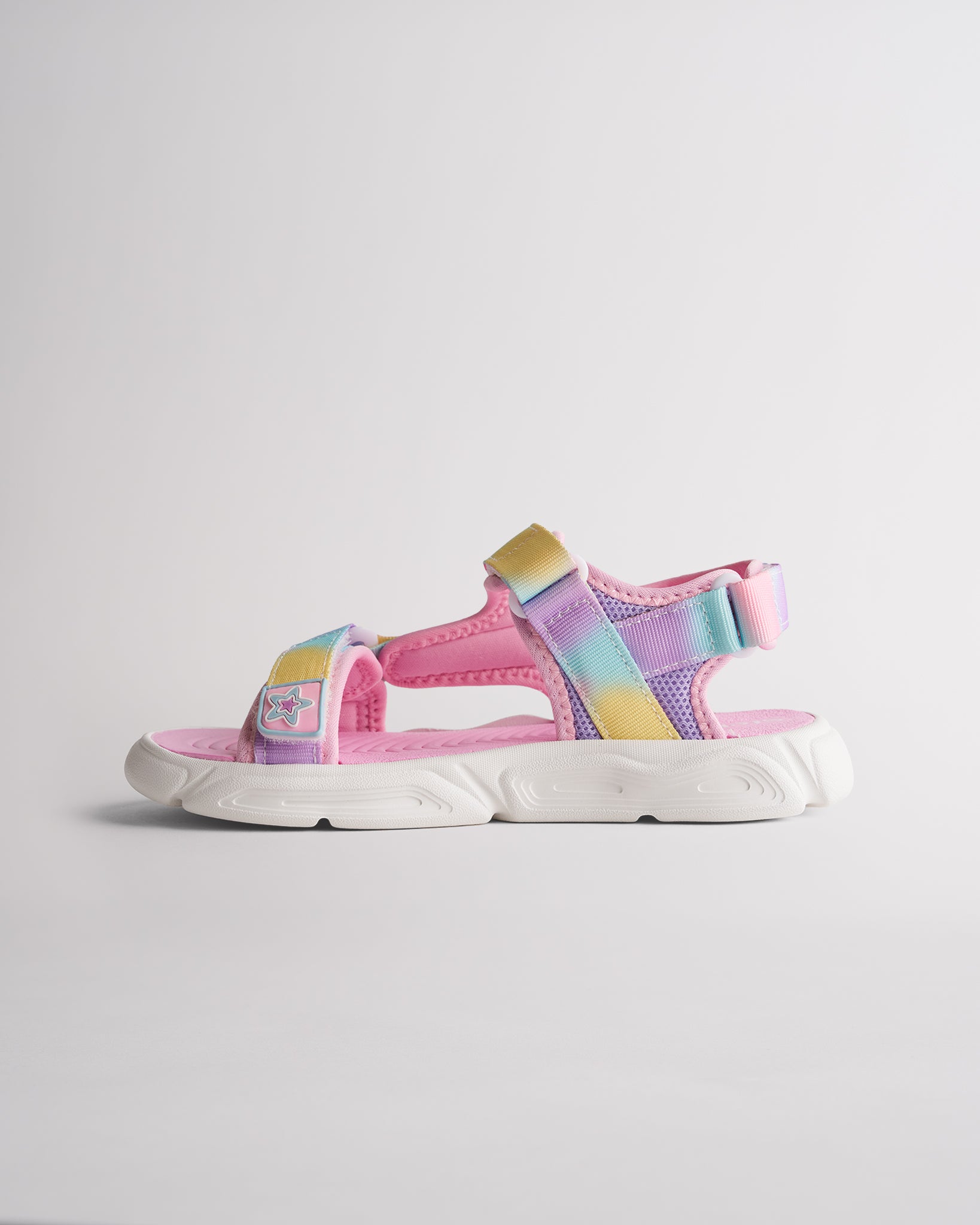 Kids sport sandals with hook-and-loop straps and durable grippy outsole
