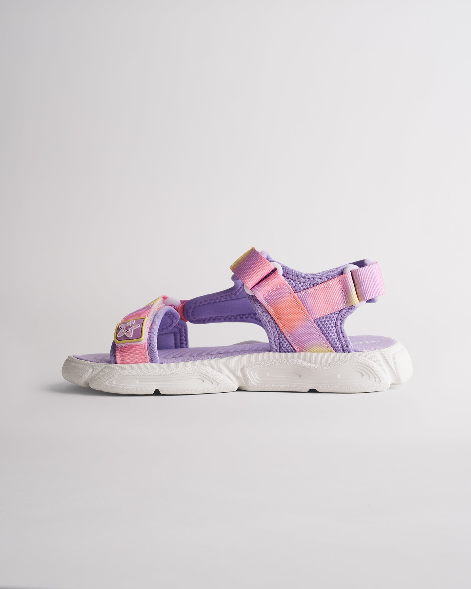 Kids sport sandals with hook-and-loop straps and durable grippy outsole