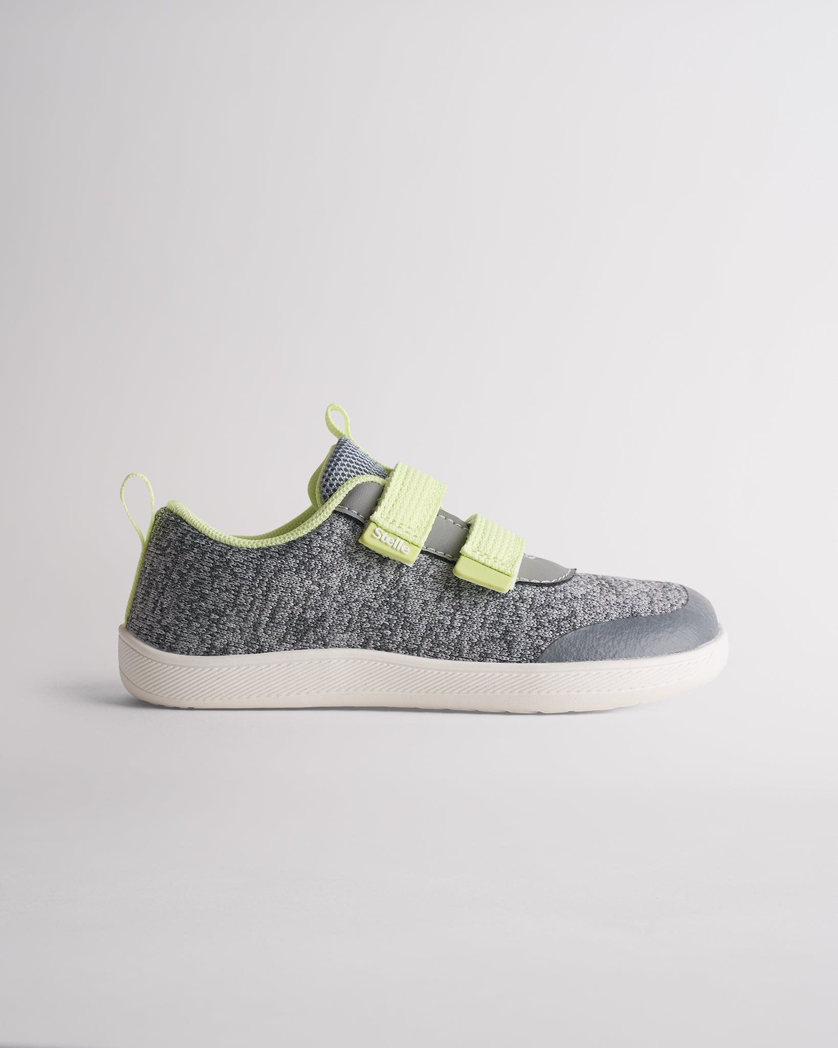 Grey kids barefoot shoes with dual straps and wide toe box for natural movement