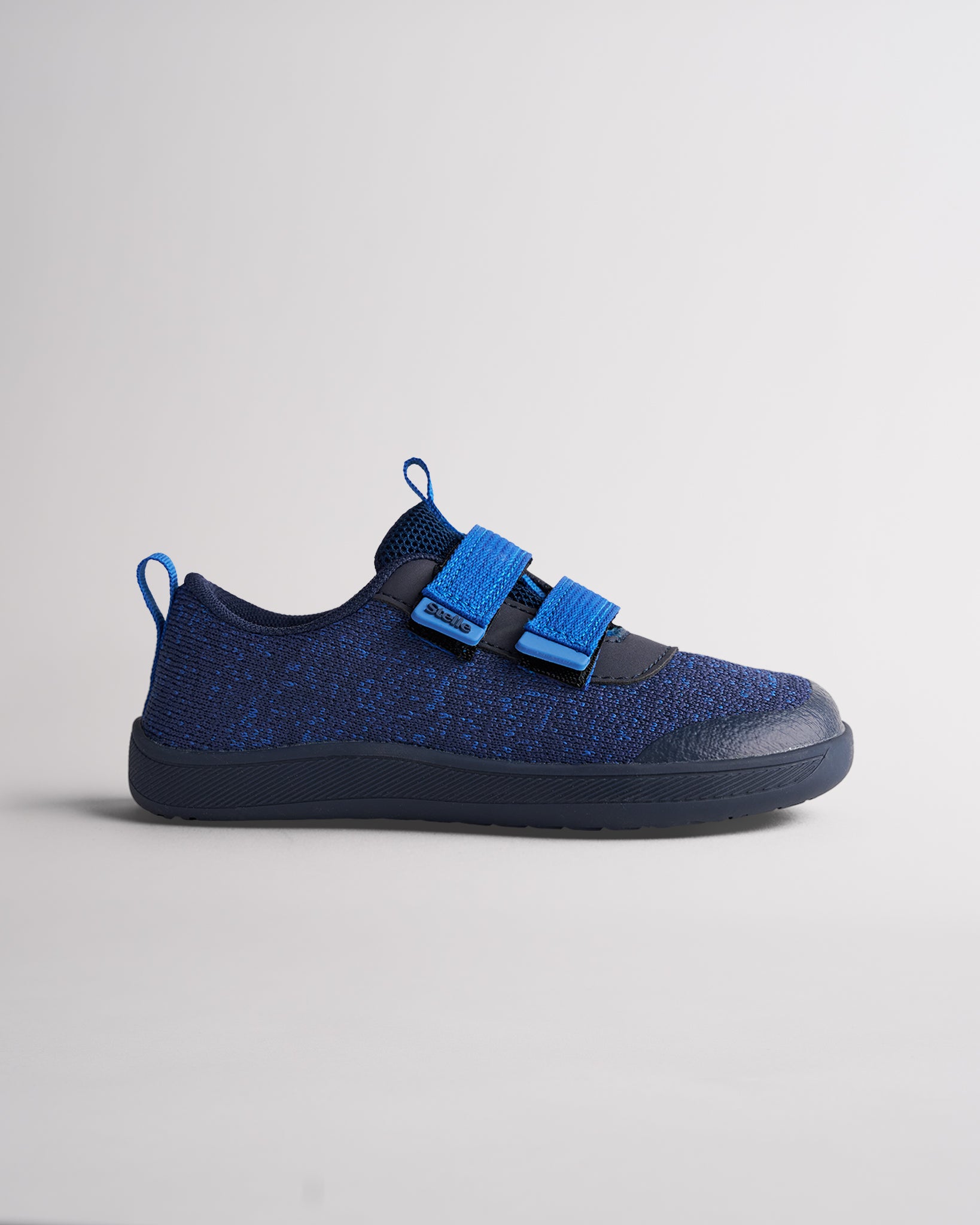 Navy kids barefoot shoes with dual straps and wide toe box for natural movement
