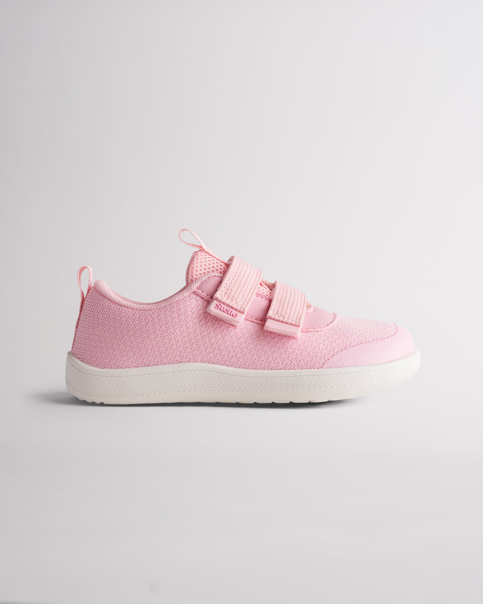 Pink kids barefoot shoes with dual straps and wide toe box for natural movement