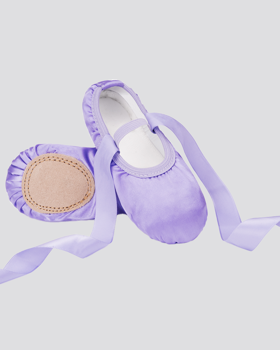 Purple Kids Satin Ballet Shoes with Ribbon