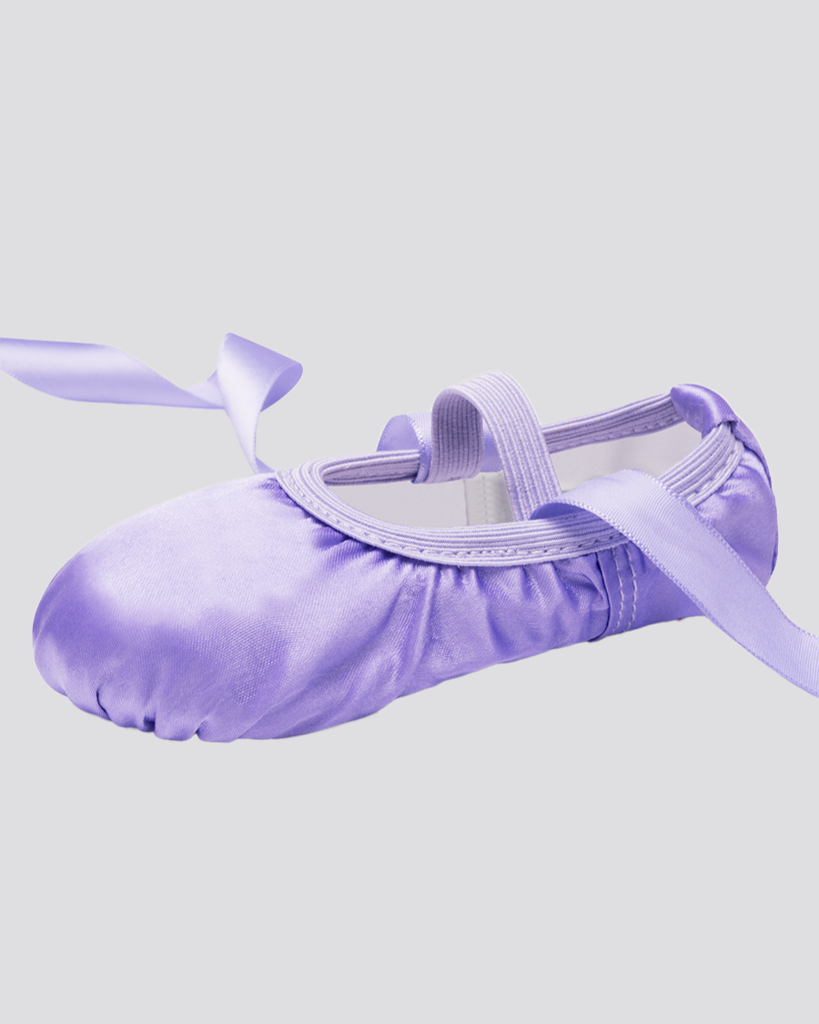 Purple Kids Satin Ballet Shoes with Ribbon