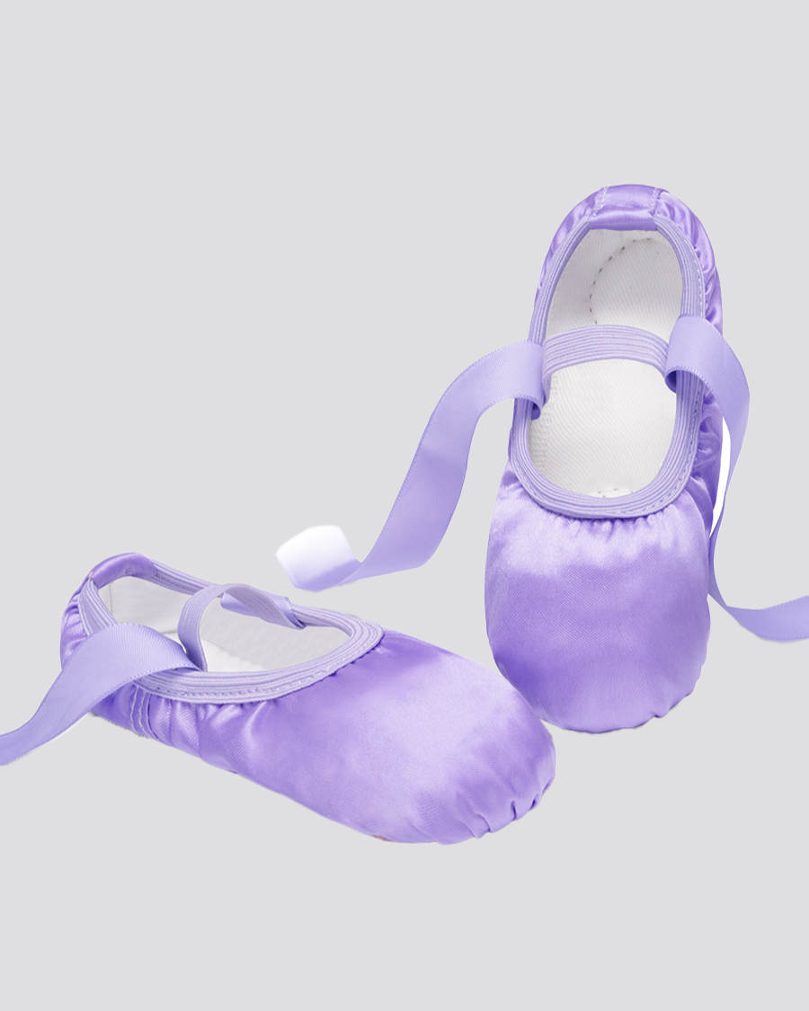 Purple Kids Satin Ballet Shoes with Ribbon