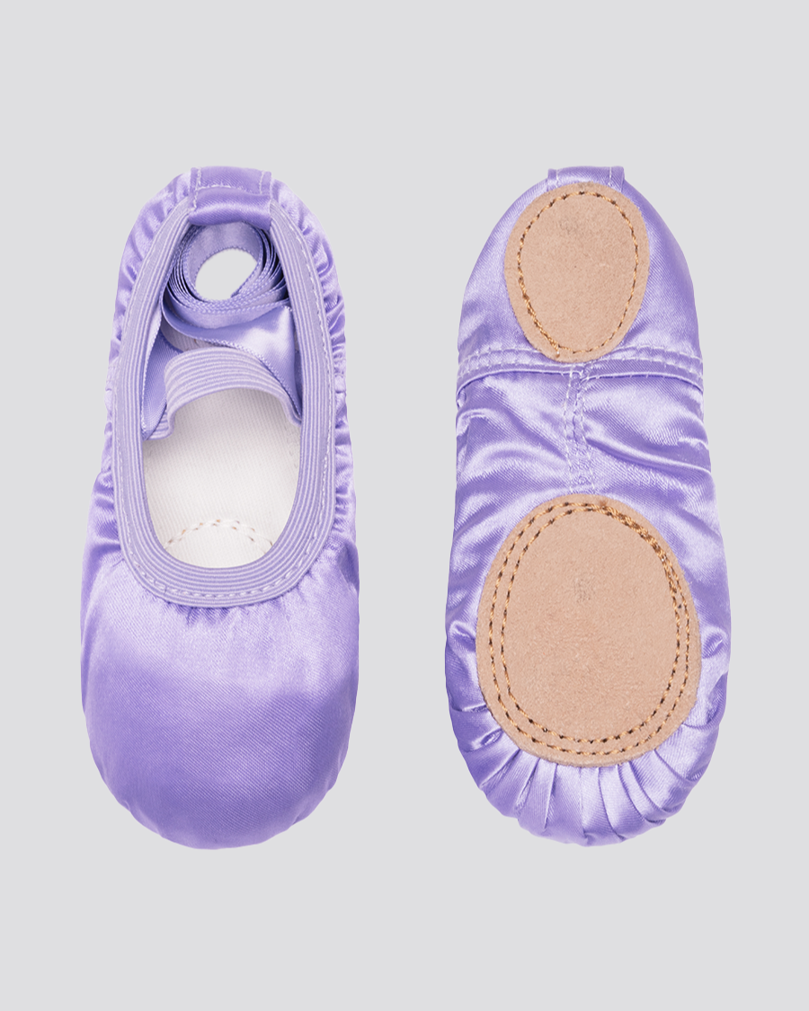 Purple Kids Satin Ballet Shoes with Ribbon