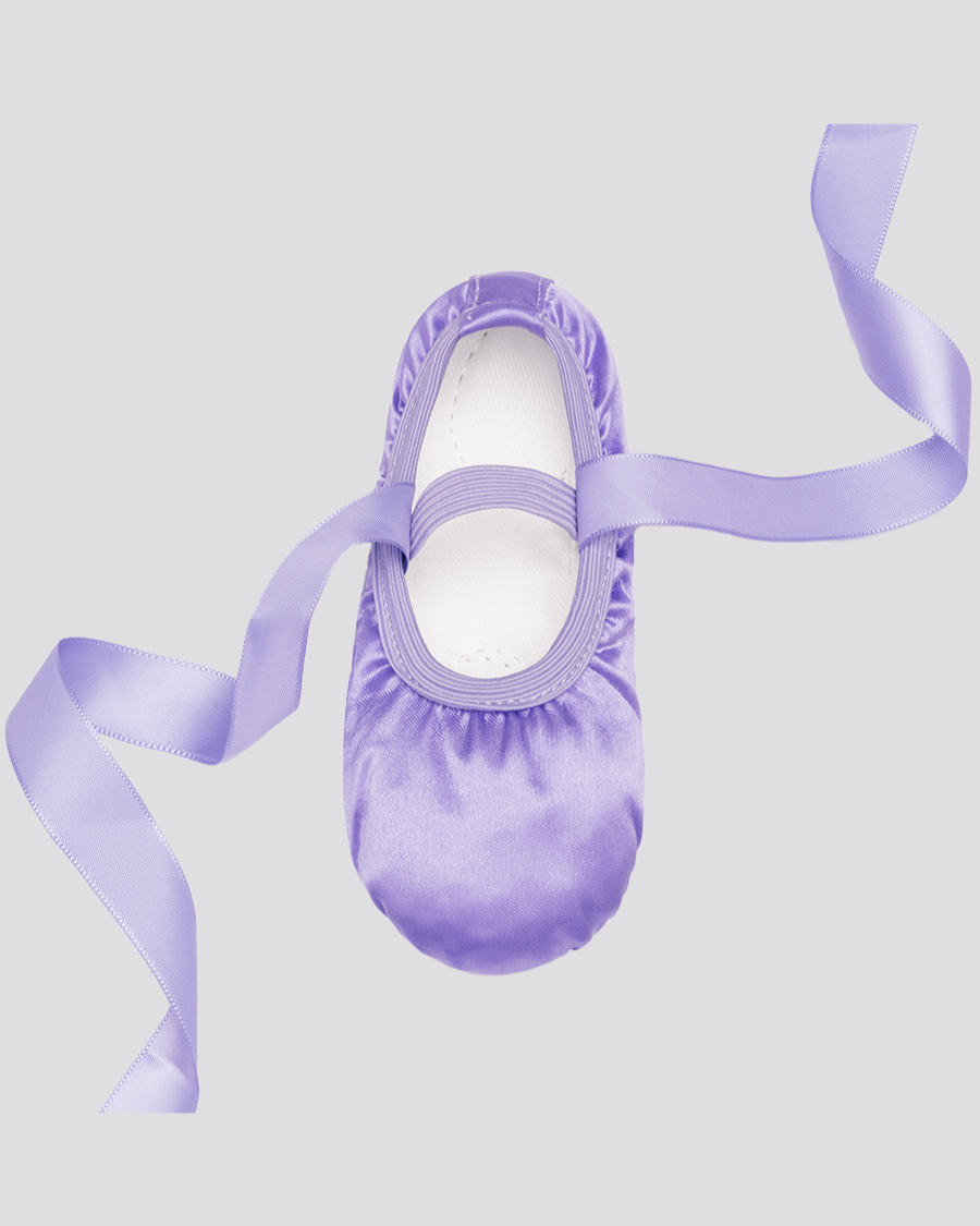 Purple Kids Satin Ballet Shoes with Ribbon