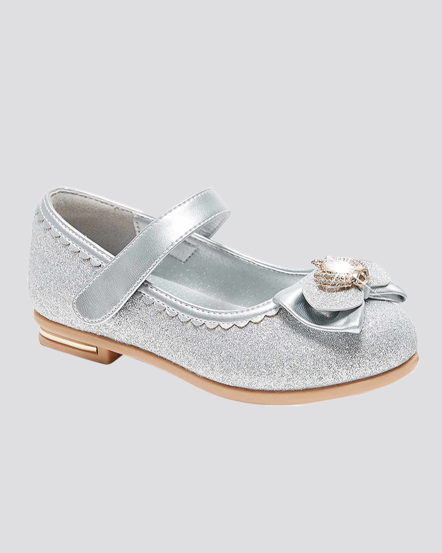 Silver Girls Crown Glitter Low Heel Mary Jane Dress Shoes
