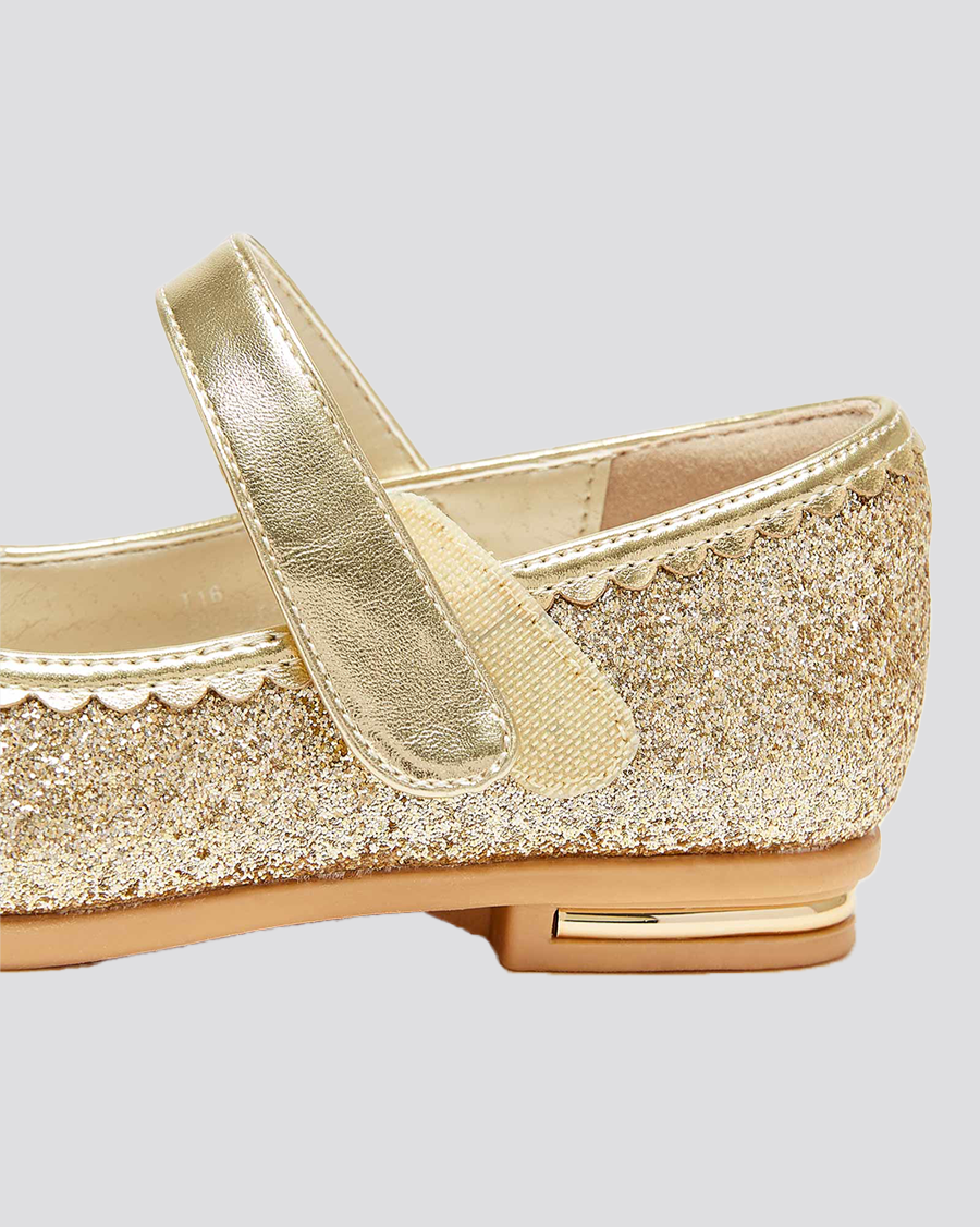 Gold Girls Crown Glitter Low Heel Mary Jane Dress Shoes