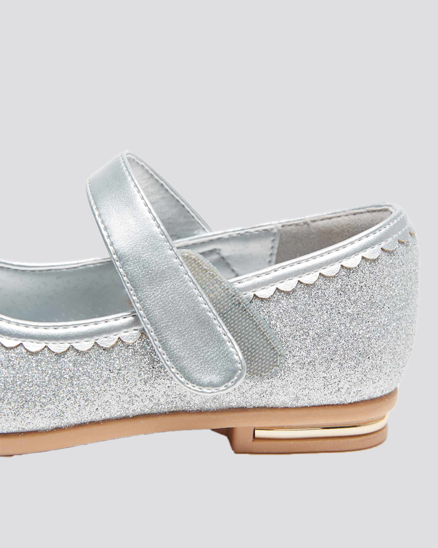Silver Girls Crown Glitter Low Heel Mary Jane Dress Shoes
