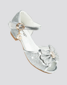 Silver Girls Sparkly Princess Low Heels Sandals