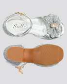 Silver Girls Sparkly Princess Low Heels Sandals