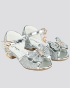 Silver Girls Sparkly Princess Low Heels Sandals