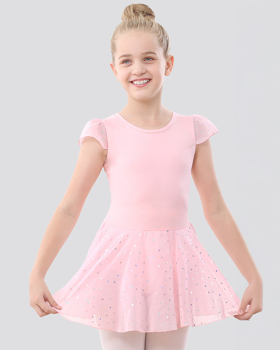 Girls Sparkling Flutter Sleeves Dress in Ballet Pink