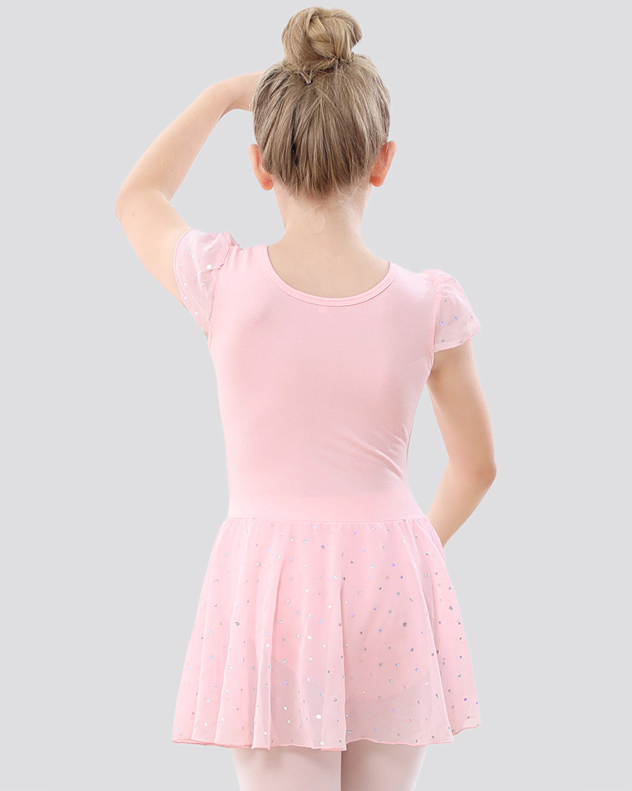 Girls Sparkling Flutter Sleeves Dress in Ballet Pink