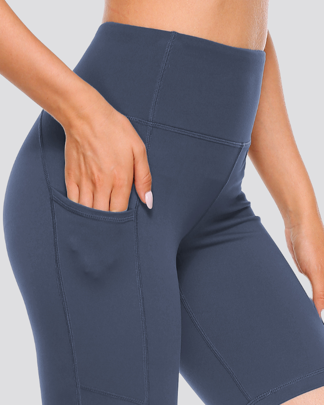 Dark Grey Blue Essential High Waisted Yoga Shorts 8"